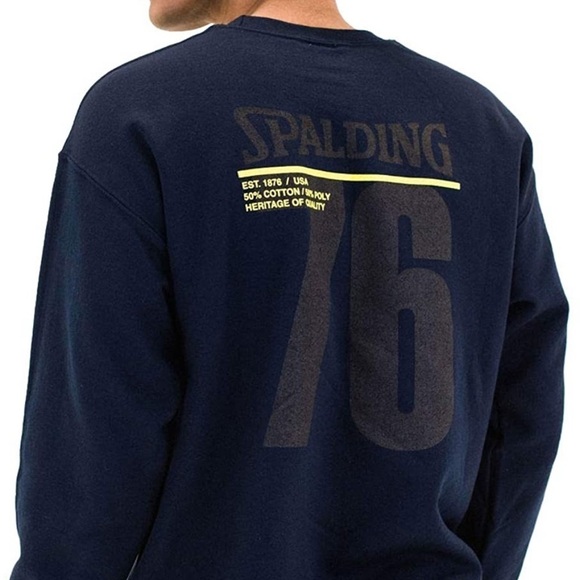 SPALDING MEN'S NAVY LOGO CREWNECK COTTON FLEECE SWEATSHIRT - Picture 11 of 11